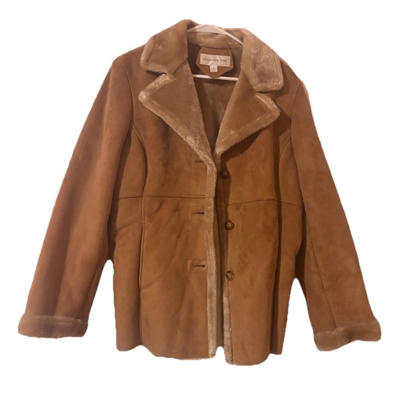 Jones New York Jackets & Blazers - Jones New York Tan Color Faux Suede Button Up Coat Fur Interior Size Medium